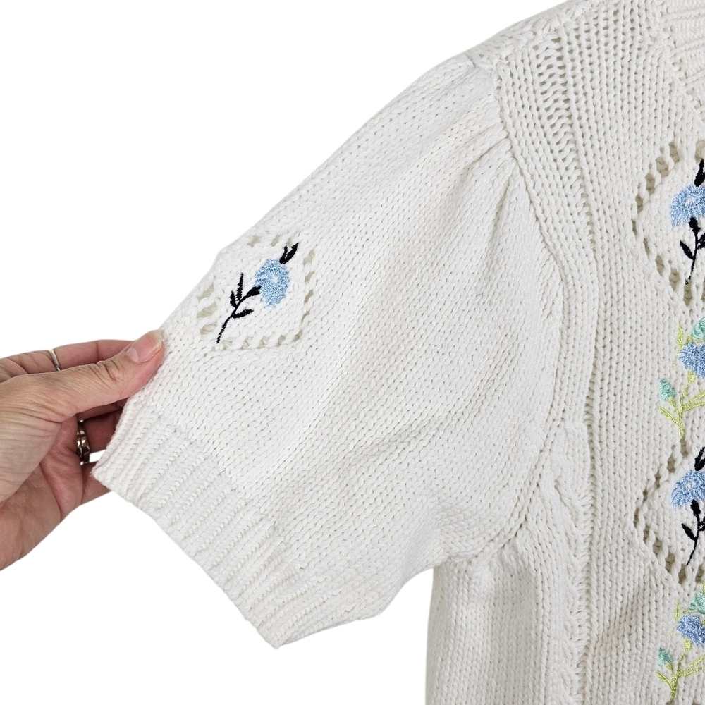 Rachel Zoe Eyelet Floral Embroidered Sweater Cardigan NWT Prairie Cottagecore - Picture 5 of 9